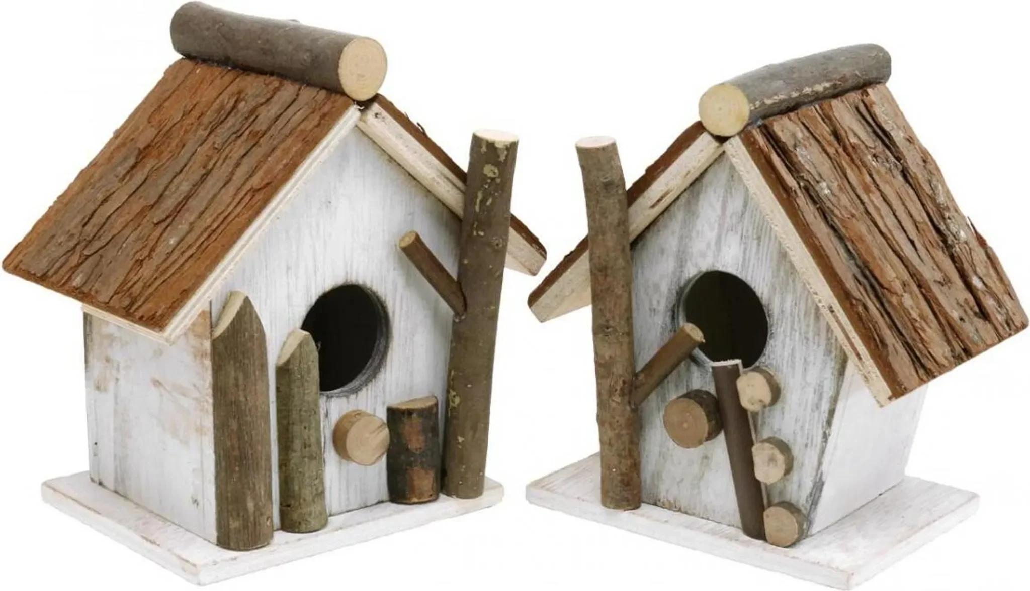 Viana Deko Nistkasten Vogelhaus 2er Set • Holz im Shabby Chic Design • Weiß / Natur