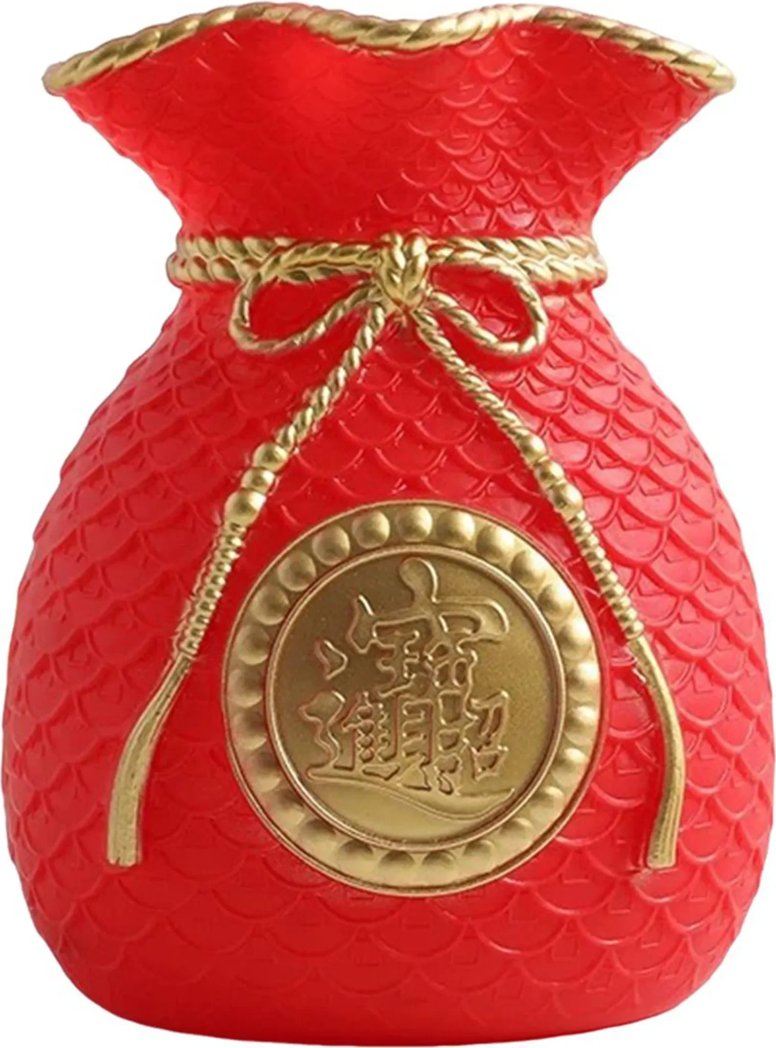 Glücksbeutel-Vase – Reichtumsbeutel-Dekoration in Rot & Gold