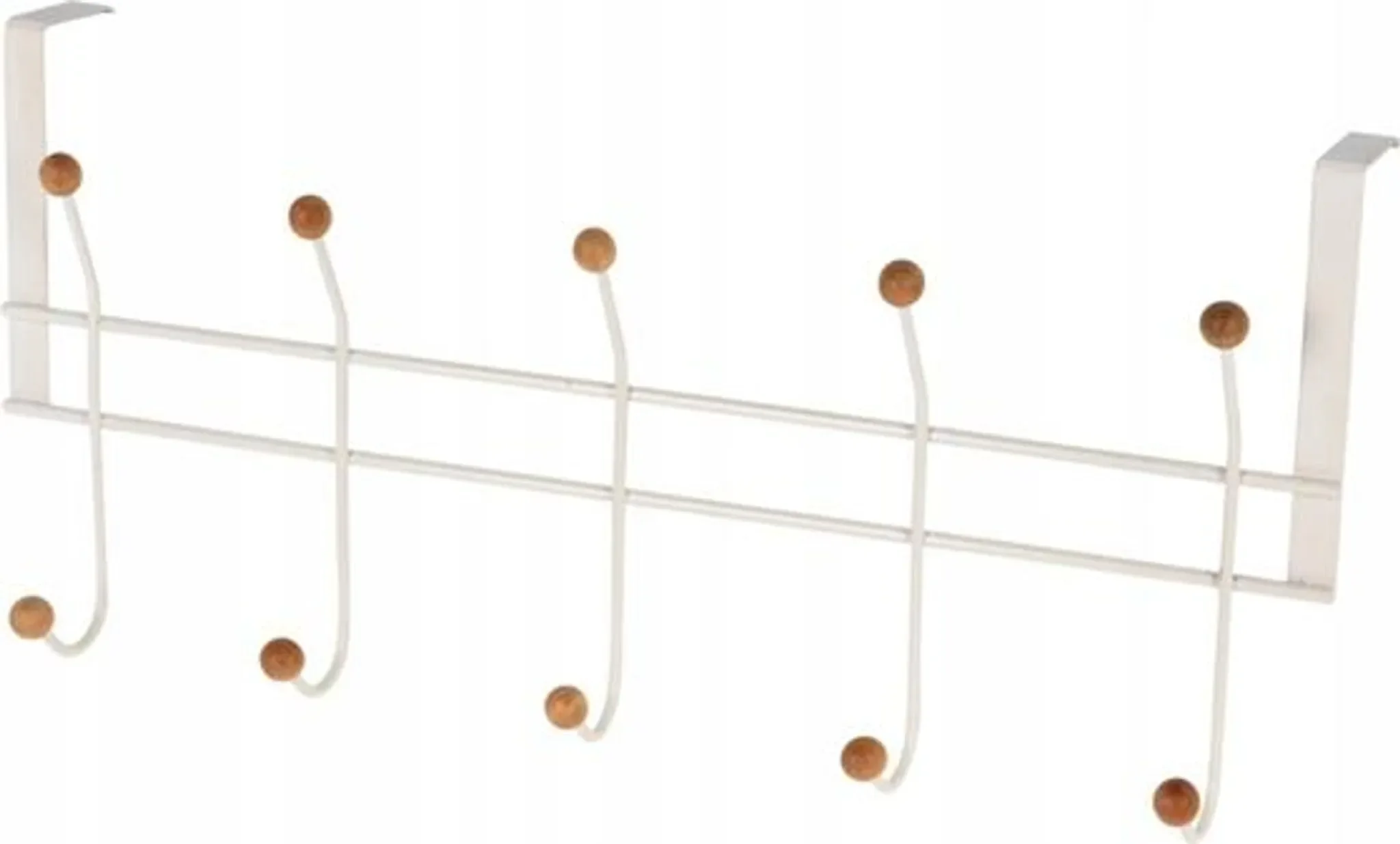 Türhänger mit 10 Haken – Weißes Metall & Holzknöpfe, 48×21×12 cm
