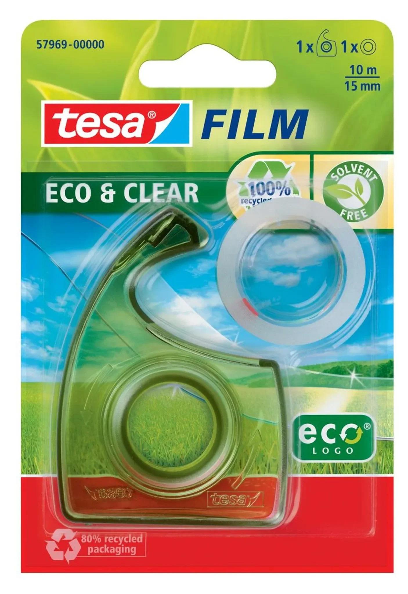tesafilm Handabroller grün + 1× tesafilm eco&clear 10 m x 15 mm