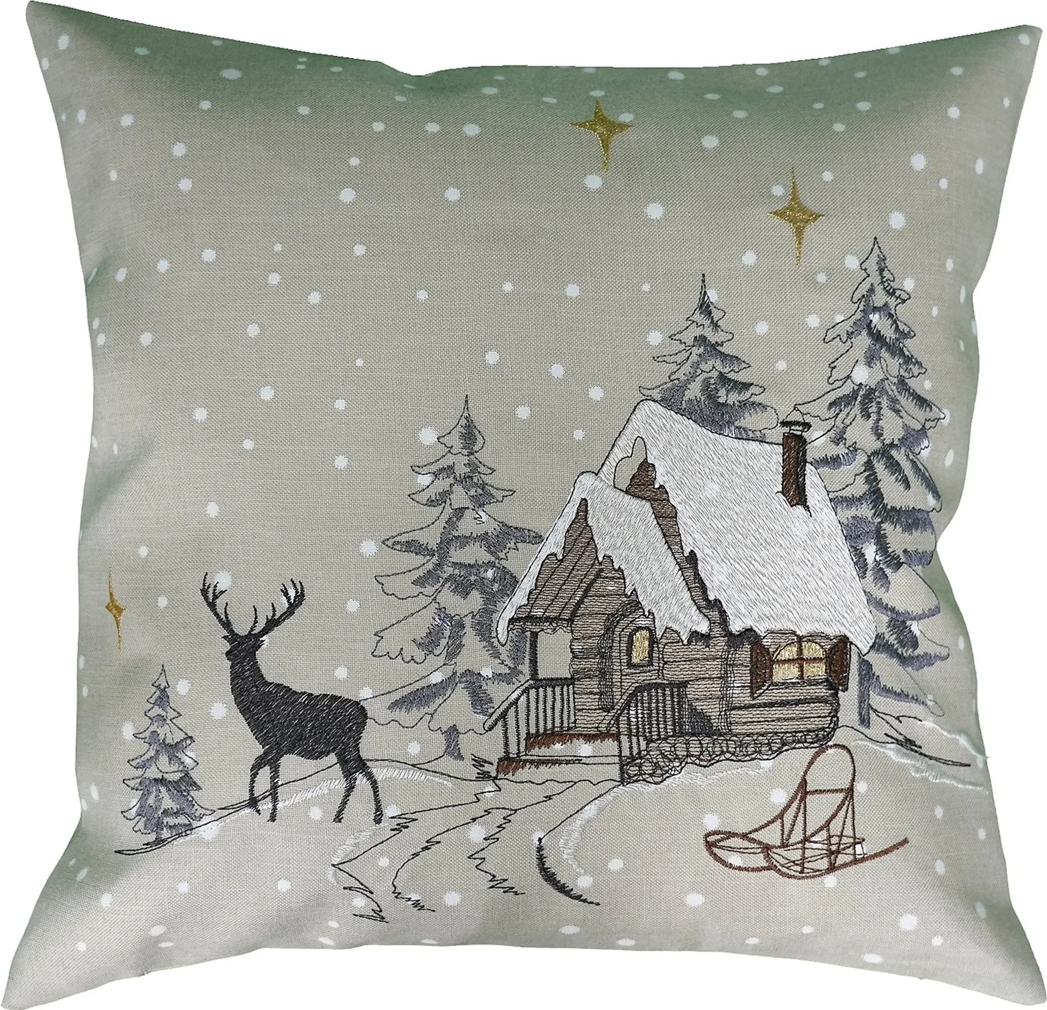 Kissenhülle 40×40 cm – Stickerei „Winterwald“