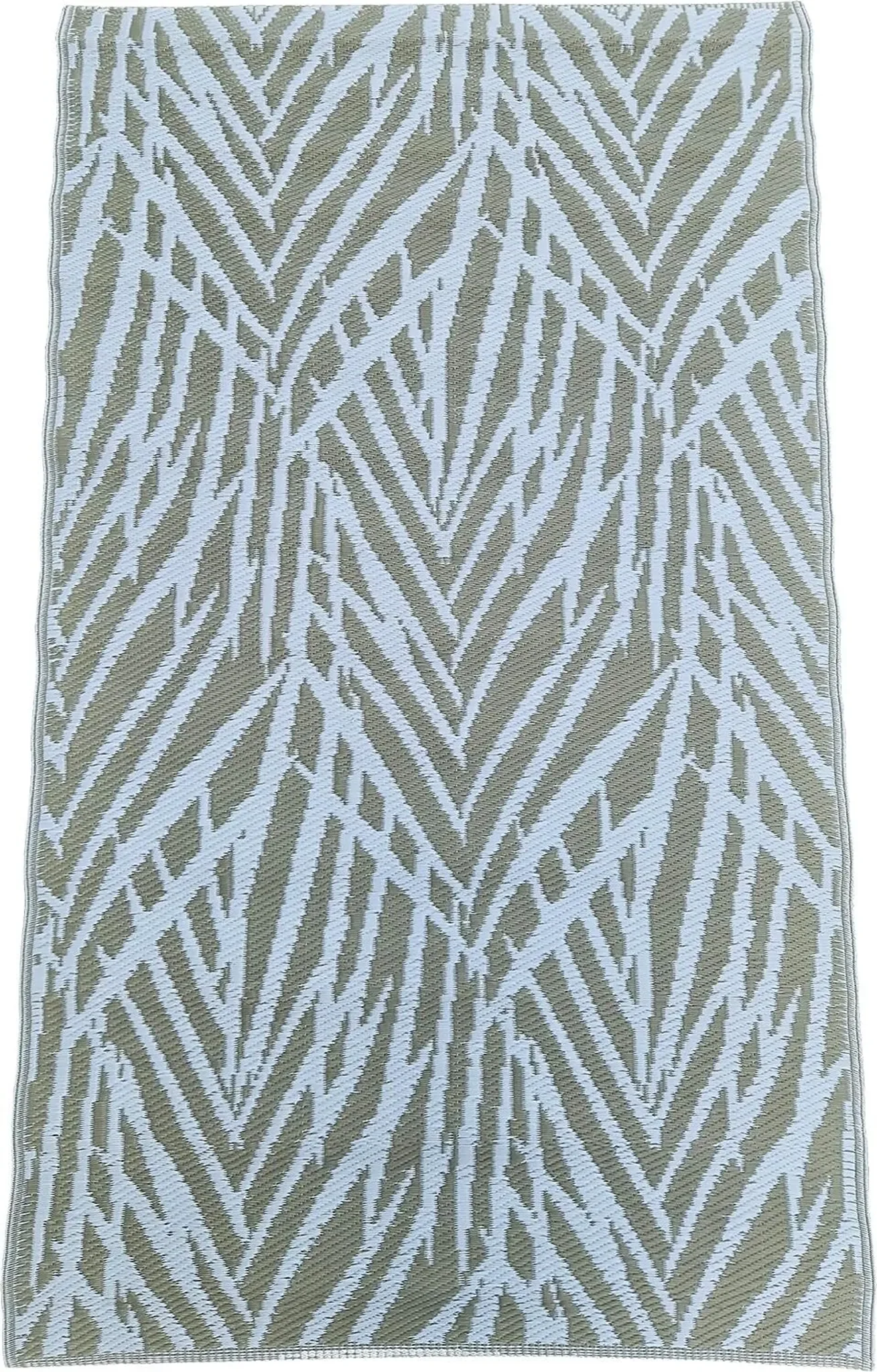 Outdoor Teppich für Balkon & Terrasse • Taupe-Weiß • 150 × 90 cm • Palmenblätter-Muster