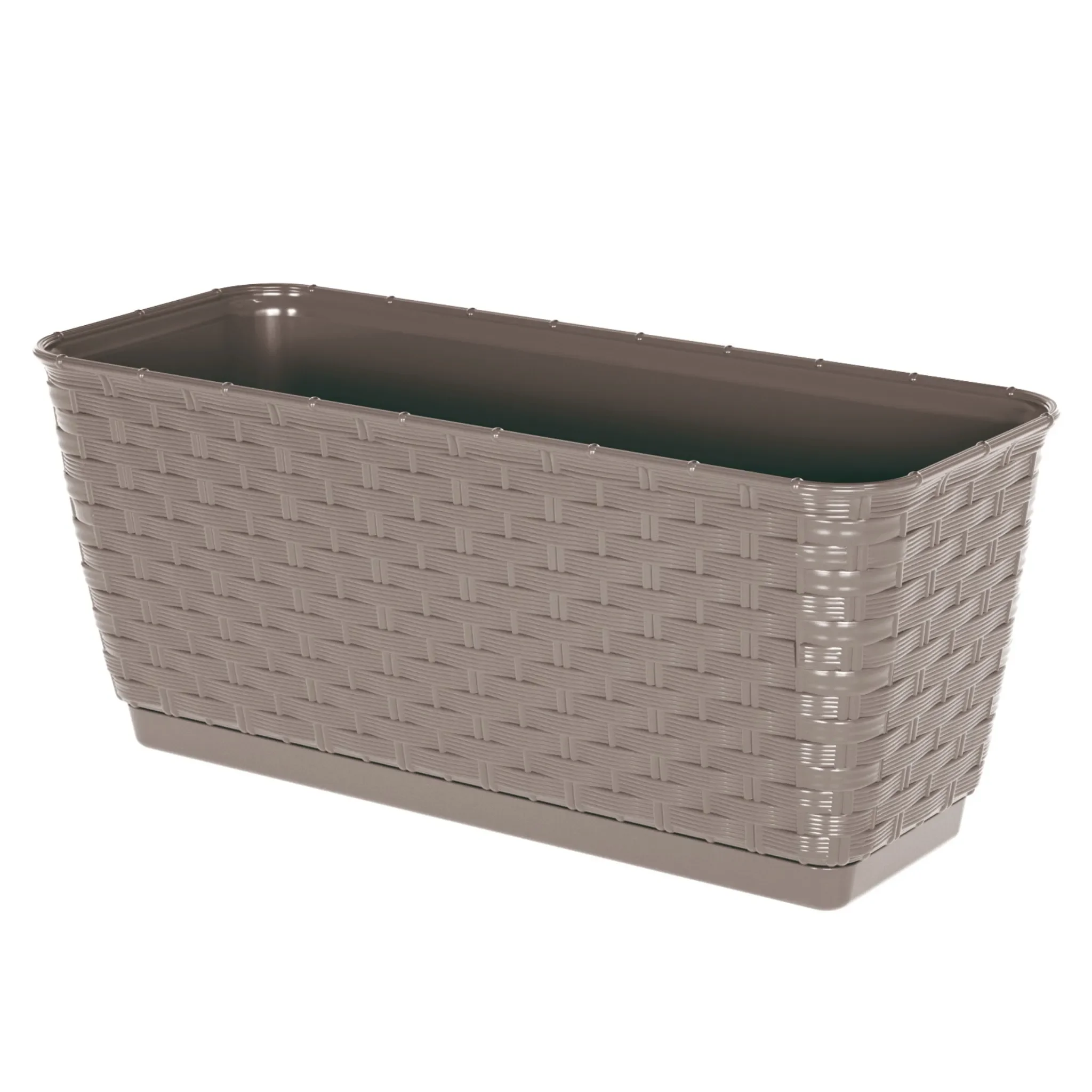 Blumenkasten für Geländer, Balkon und Terrasse • Rattan-Imitat • 29,3 cm • Farbe: Mokka