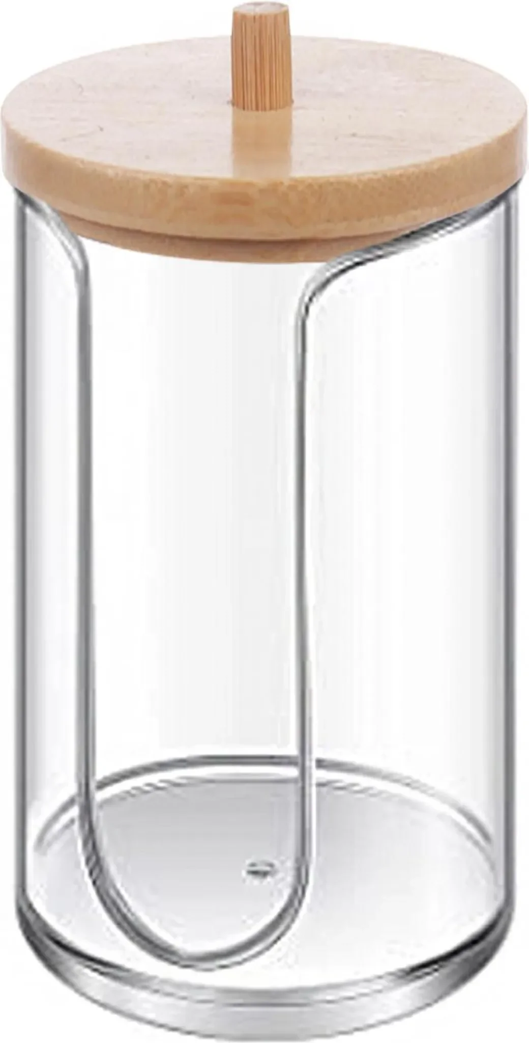 Transparenter Wattepadhalter mit Bambusdeckel – 13,5 × 7,6 cm Organizer für Badezimmer & Schminktisch