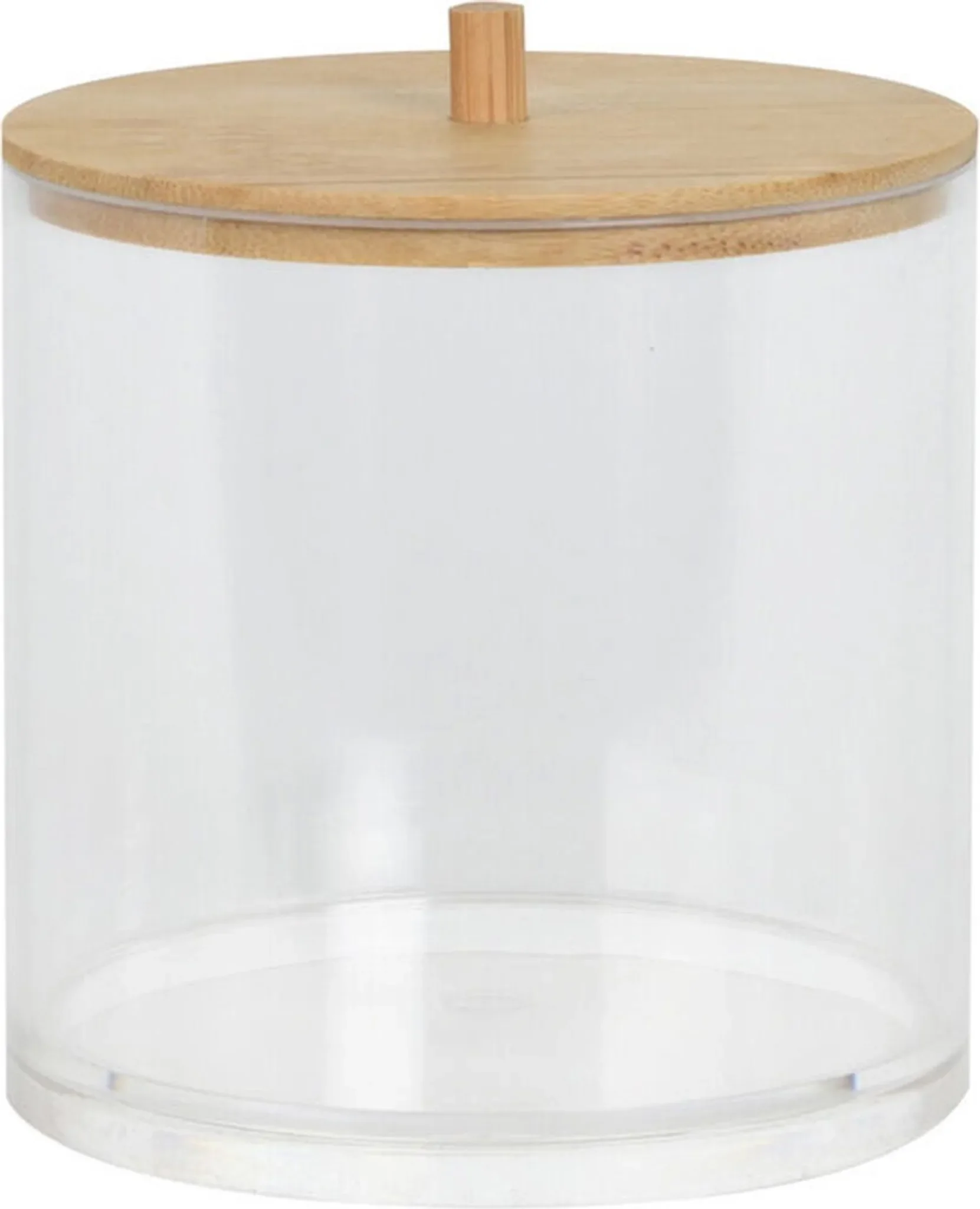 Aufbewahrungsbox für Make-up & Wattepads mit Bambusdeckel – Transparent, 10,5×10,5×10 cm