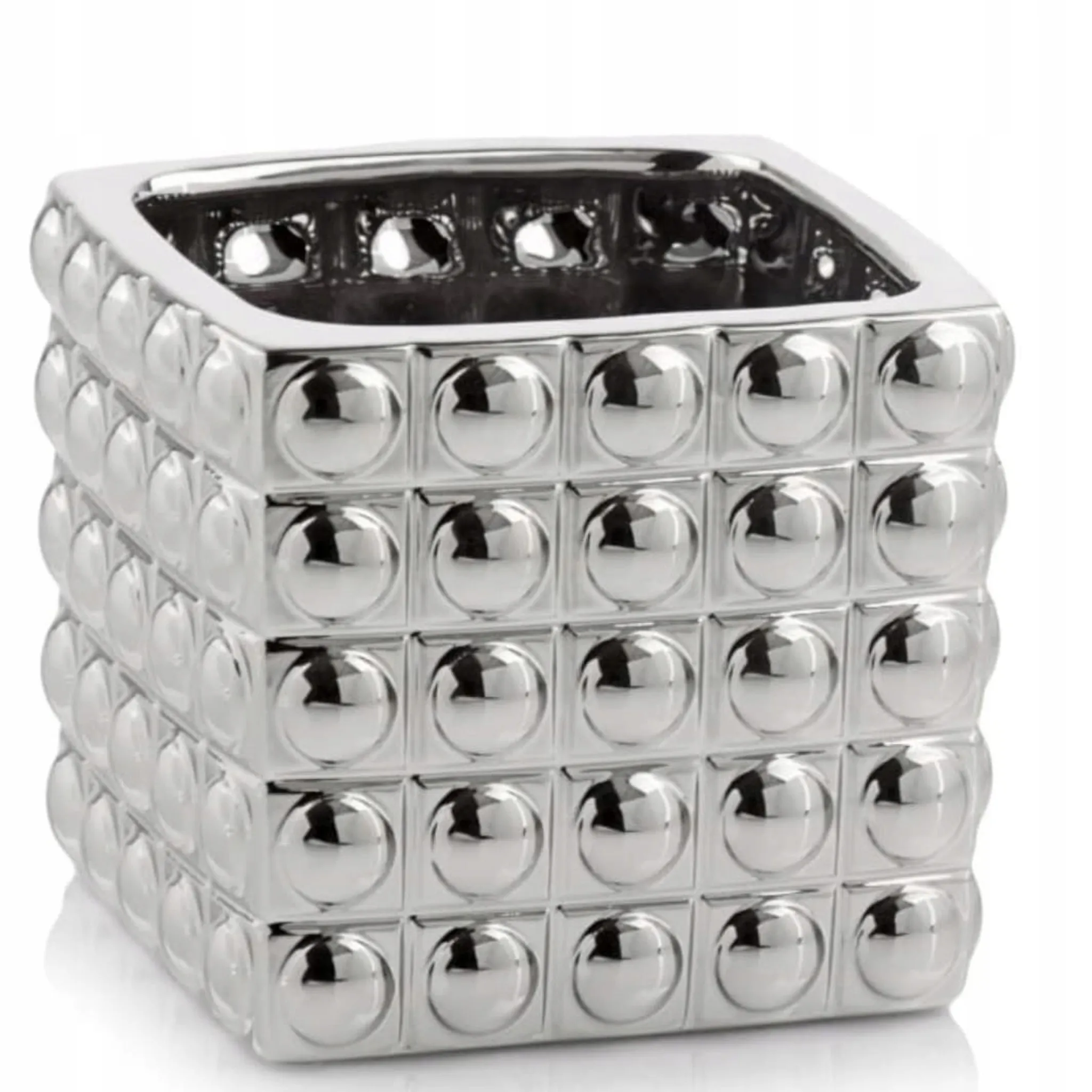 Keramik Blumentopf silber – quadratisch 14 cm