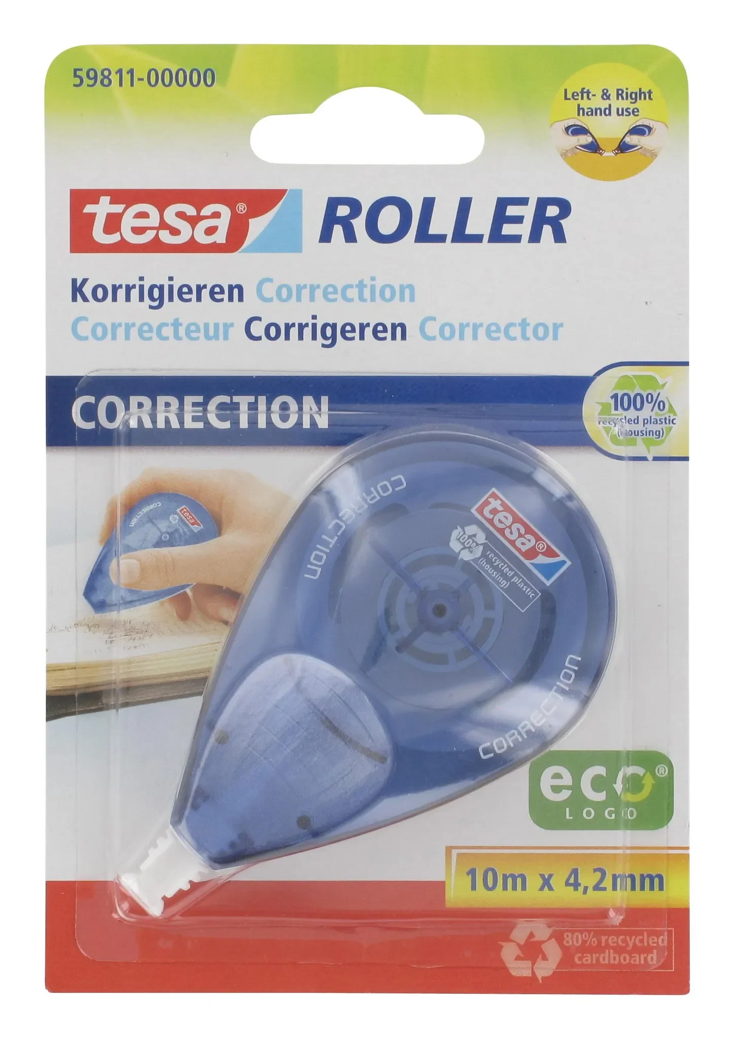 tesa Mini Korrekturroller ecoLogo - Band zur Korrektur auf Papier - Klein und ergonomisch - 6 m x 5 mm (10er Pack/Blau